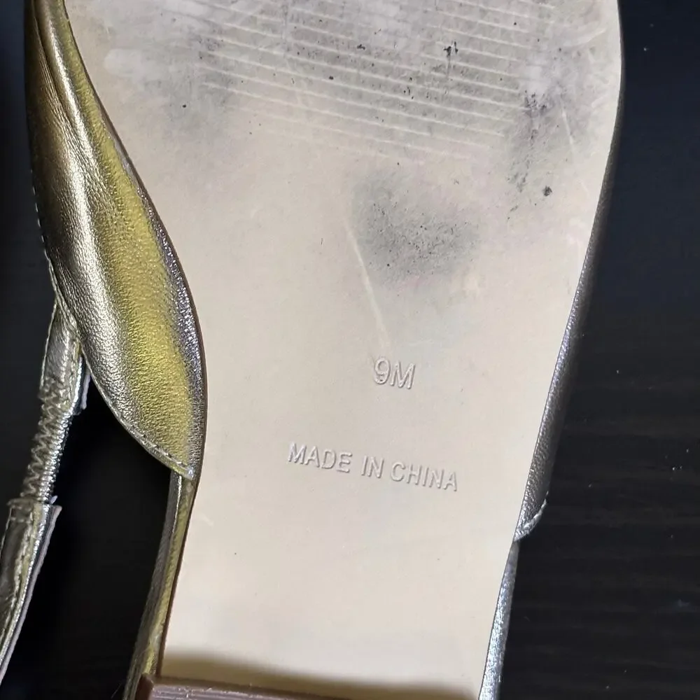 Lilly Pulitzer Brit Gold Leather Slingback Dressy Summer Event Bling Bow Size 9 - Picture 12 of 15
